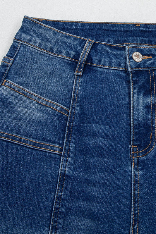Solid Denim Seam Detail High Waist Jeans