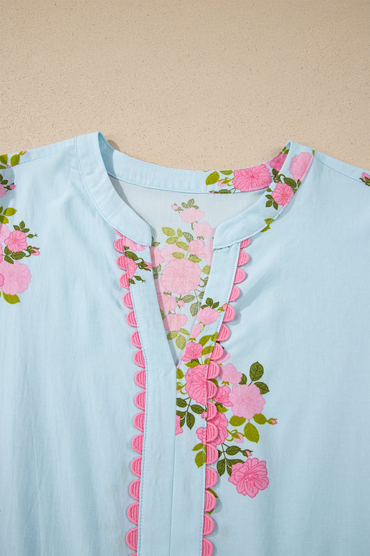 Floral Notched Neck Flutter Sleeve Maxi Dress