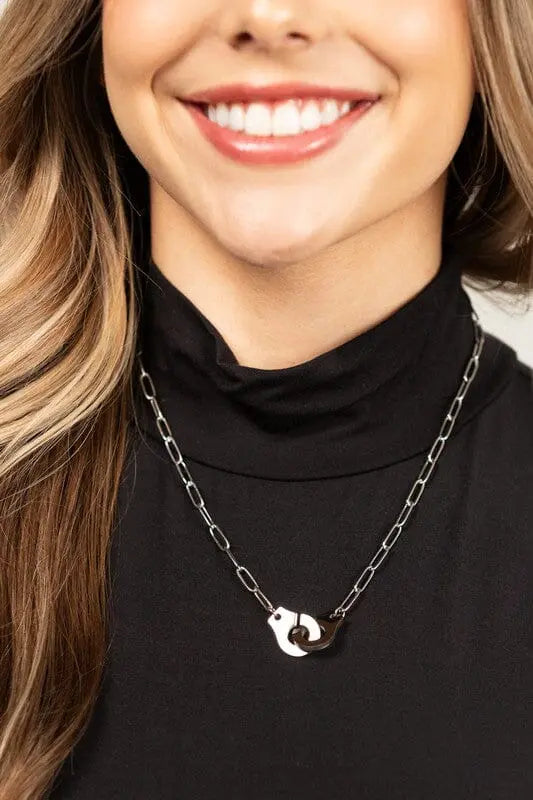 18K STAINLESS STEEL HANDCUFF NECKLACE Aili's Corner Silver OneSize