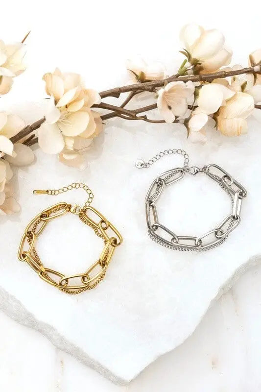 18K STAINLESS STEEL LAYERED PAPERCLIP BRACELET Aili's Corner