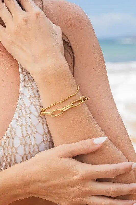 18K STAINLESS STEEL LAYERED PAPERCLIP BRACELET Aili's Corner Gold OneSize