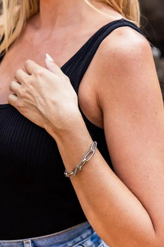 18K STAINLESS STEEL LAYERED PAPERCLIP BRACELET Aili's Corner Silver OneSize