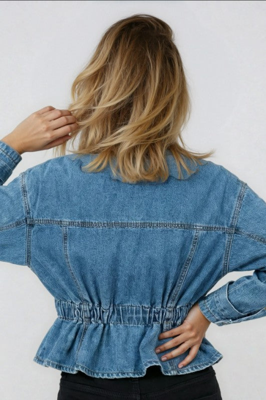 Miss Sparkling Studded detail v neck denim jacket
