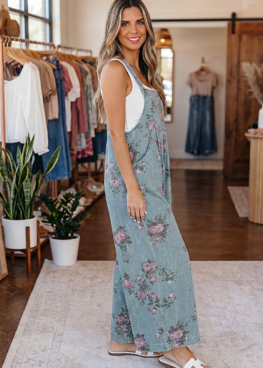 Floral Pleated High Waist Wide Leg Jumpsuit