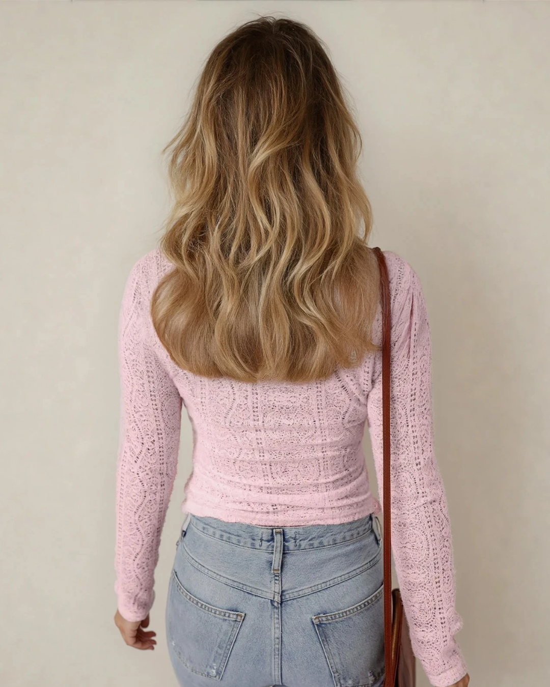 Light Pink Juliette Semi Sheer Lace Cropped Top