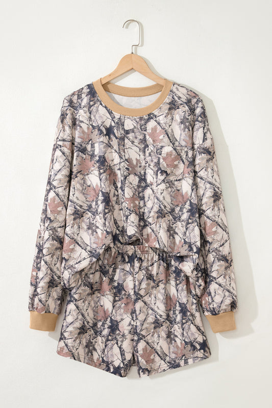 Woodland Camo Long Sleeve Top & Short Set