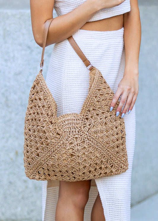 Dahlia Woven Straw Shoulder Bag