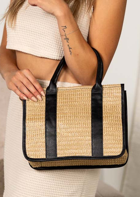 Mericela Mixed Media Straw Tote