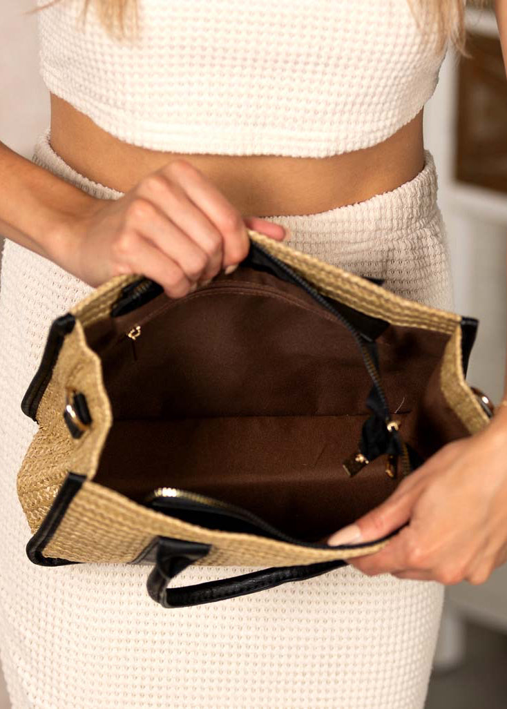 Mericela Mixed Media Straw Tote
