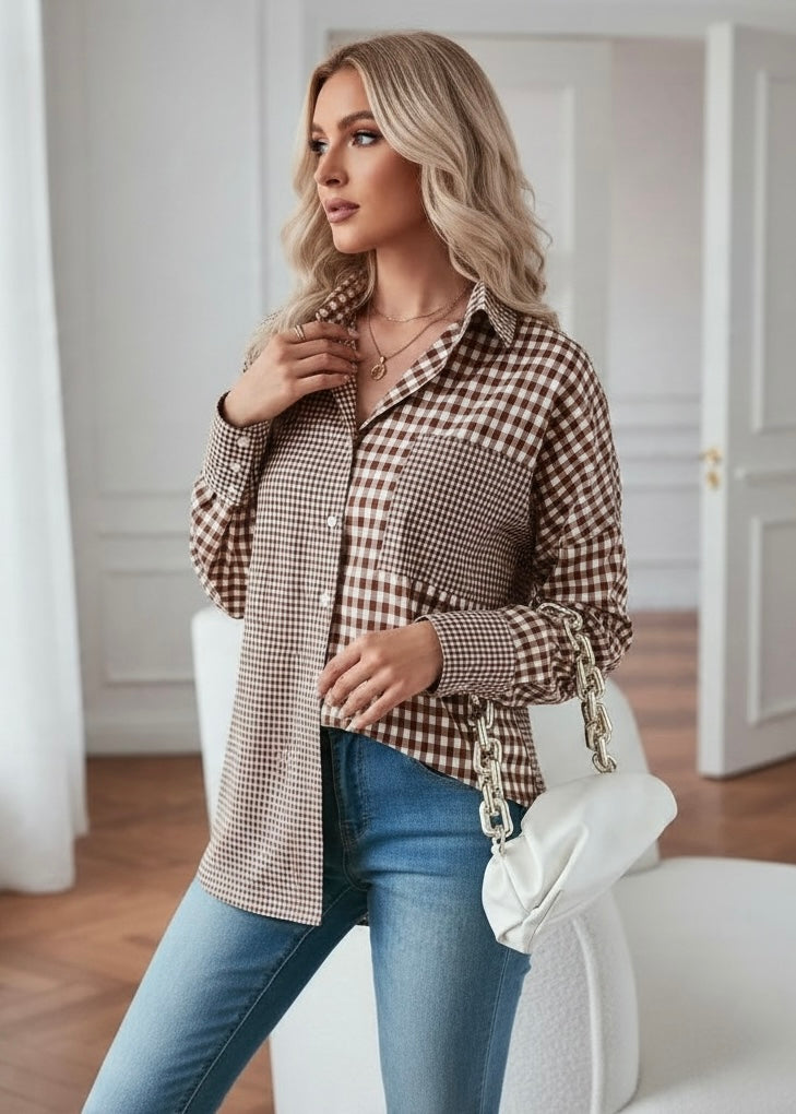 Plaid Contrast Button Up Top