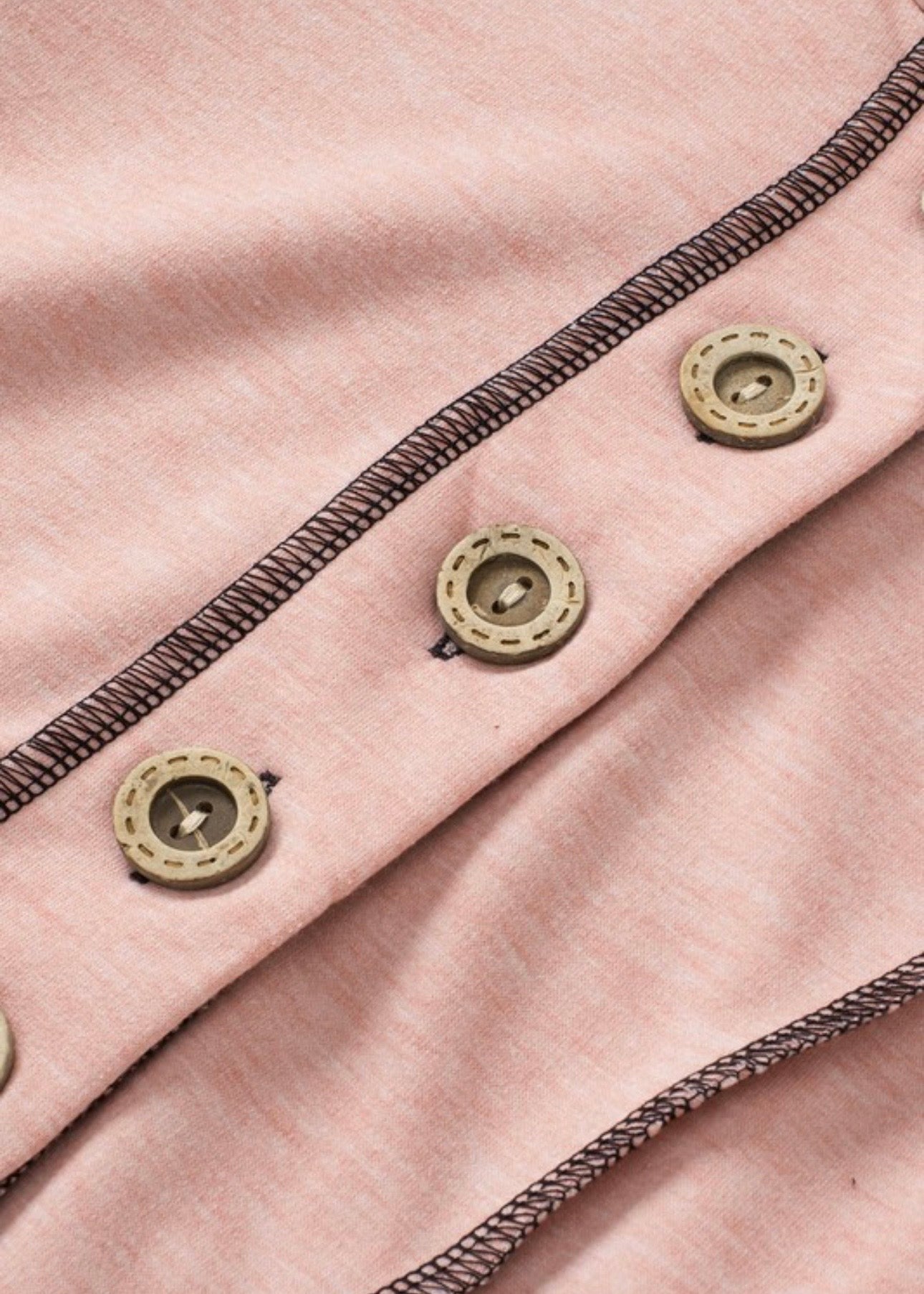 Dusty Pink Asymmetric Buttoned Long Sleeve Hoodie