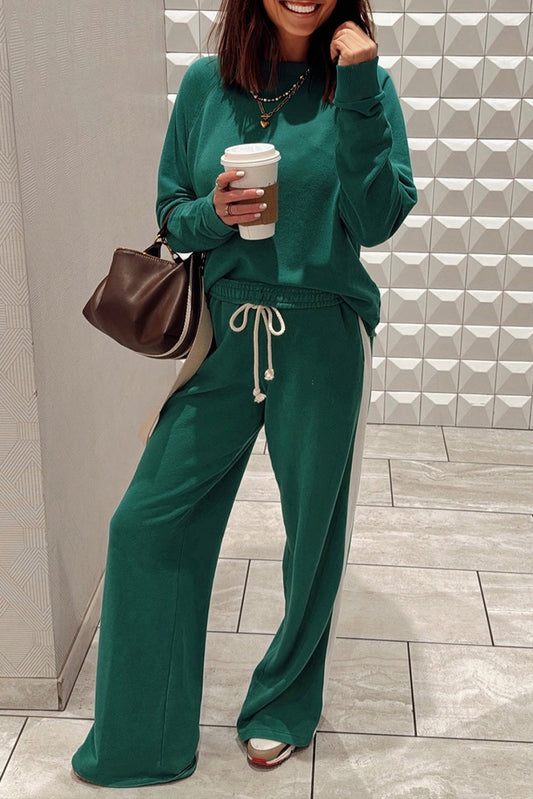 Solid Varsity Stripe Top and Pants Set