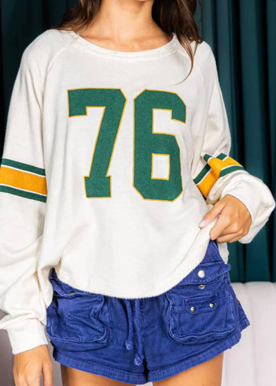 White Printed Retro Sporty Long Sleeve Top YNIQUE