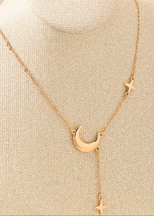 18K Gold-Plated Moon and Star Gold Chain Necklace