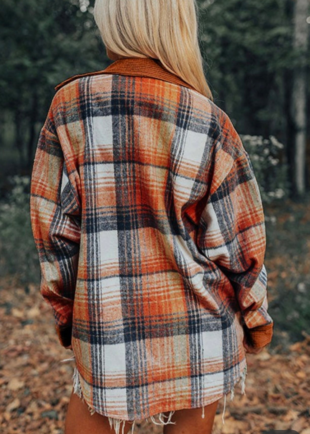 Plaid Corduroy Patch Pocket Loose Shacket Shirt EG fashion