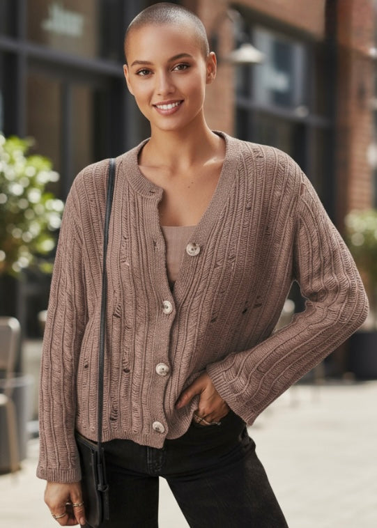 Goat Cut Out Textured Knit Buttoned Cardigan YNIQUE