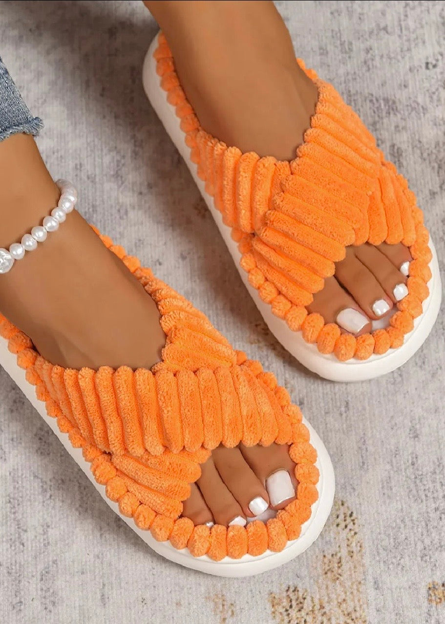 Crisscross Open Toe Platform Slippers
