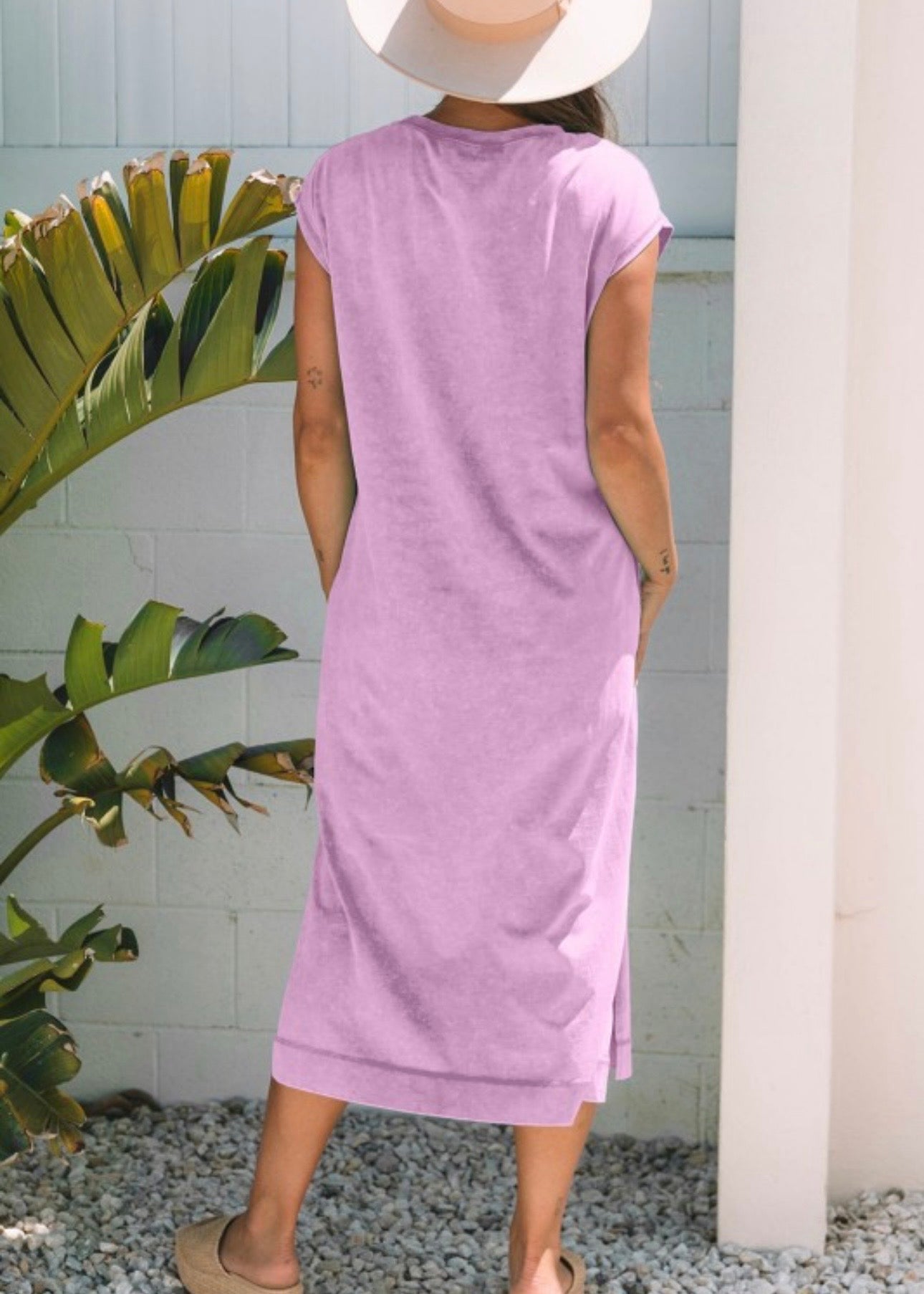 Cotton Side Split Cap Sleeve T-Shirt Dress