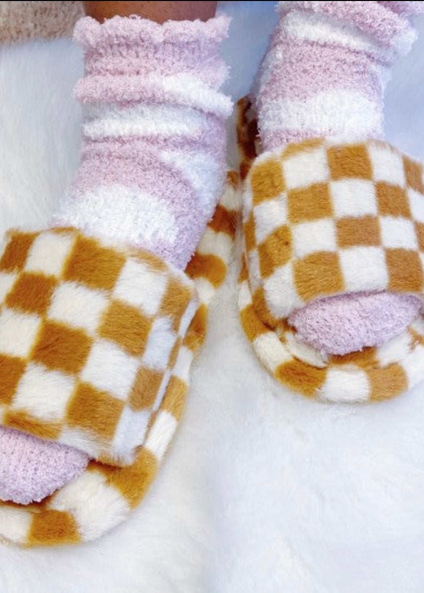 Luxe Lounge Checker Cozy Slippers Poet Street Boutique