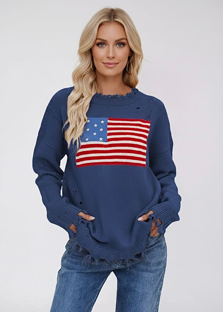 Distressed American Flag Graphic Sweater