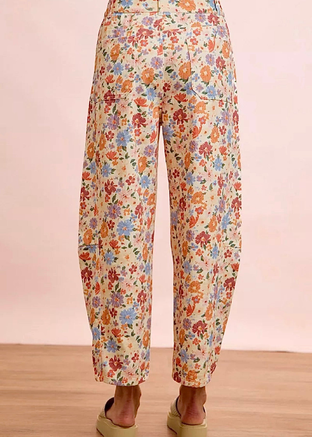 BiBi Washed Floral Printed Twill Barrel Pants