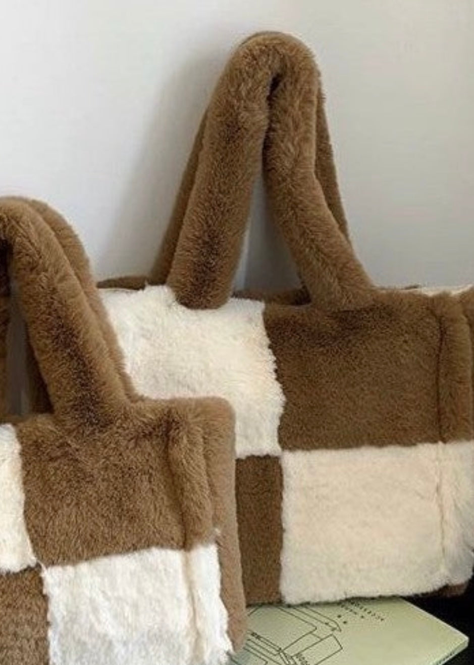 Fuzzy Checkered Shoulder Bag Miss Sparkling