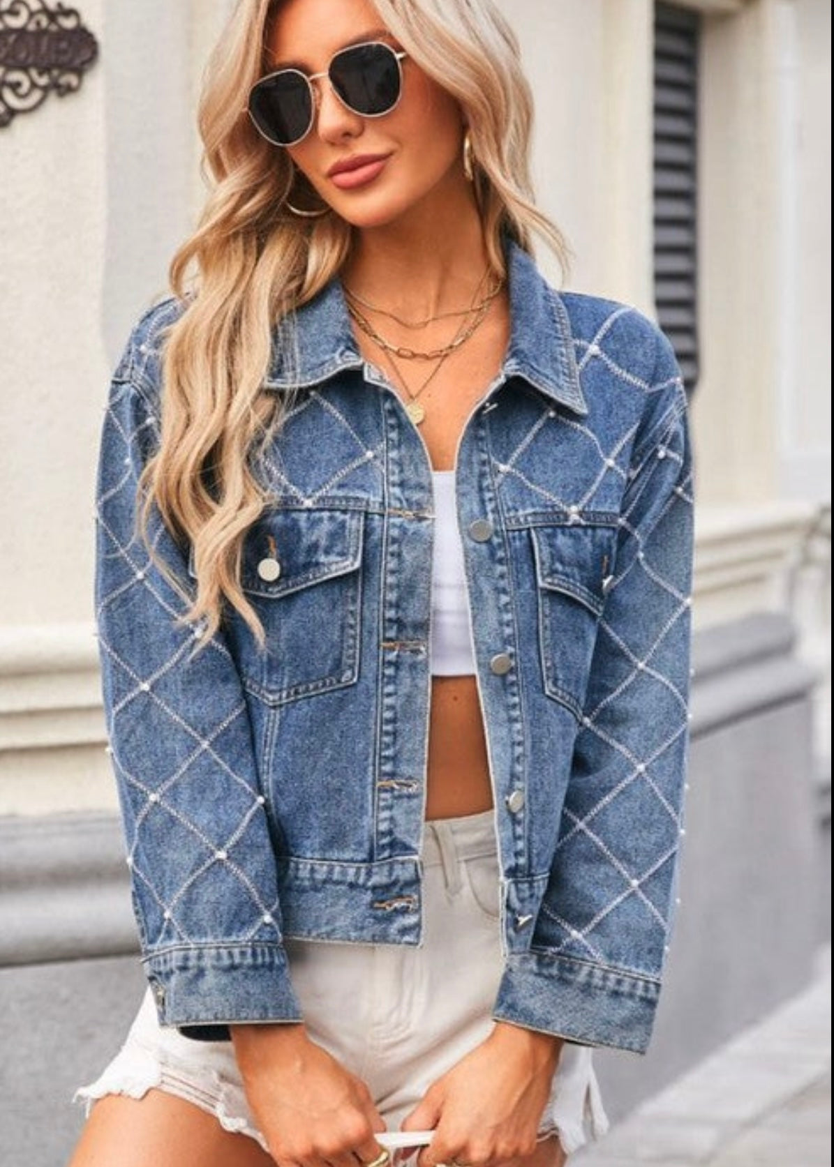 Miss Sparkling Pearl Accent Denim jacket Miss Sparkling