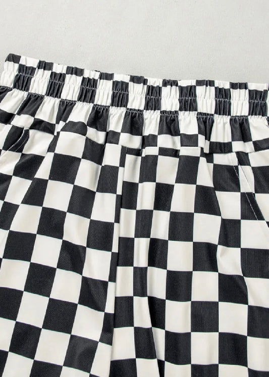 Checker High Waist Casual Shorts