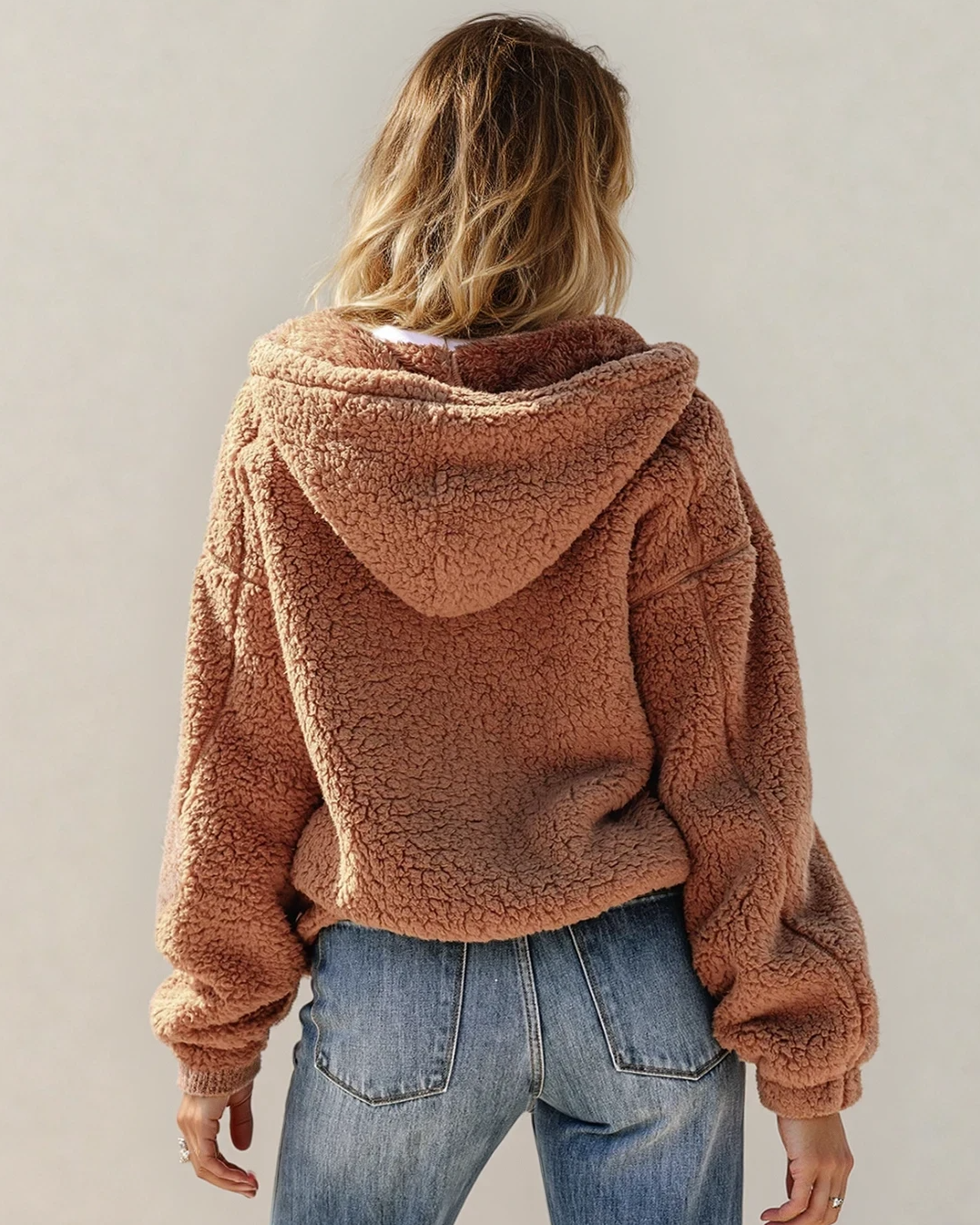 Corrine Zip Up Hooded Sherpa Jacket