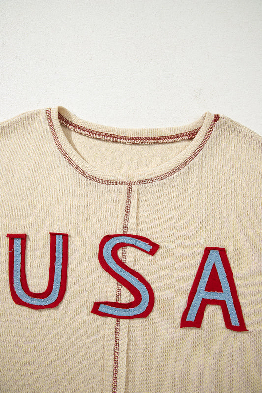 USA Star Contrast Patchwork Exposed Seam Top