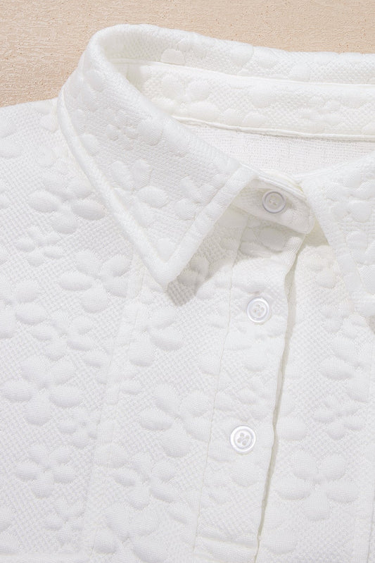 Floral Textured Buttoned Collar Sweatshirt