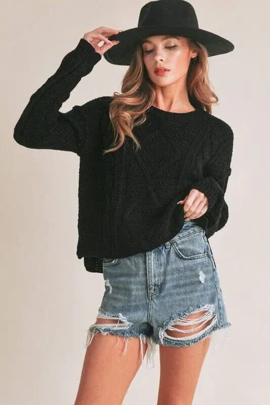 Aemi & Co Adela Sweater cable knit sweater Aemi + Co BLACK S