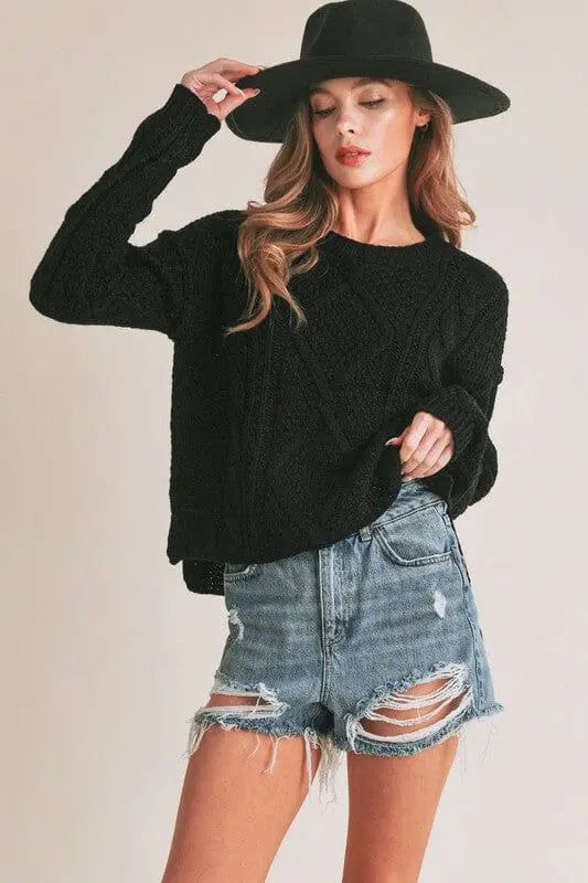 Aemi & Co Adela Sweater cable knit sweater Aemi + Co BLACK S