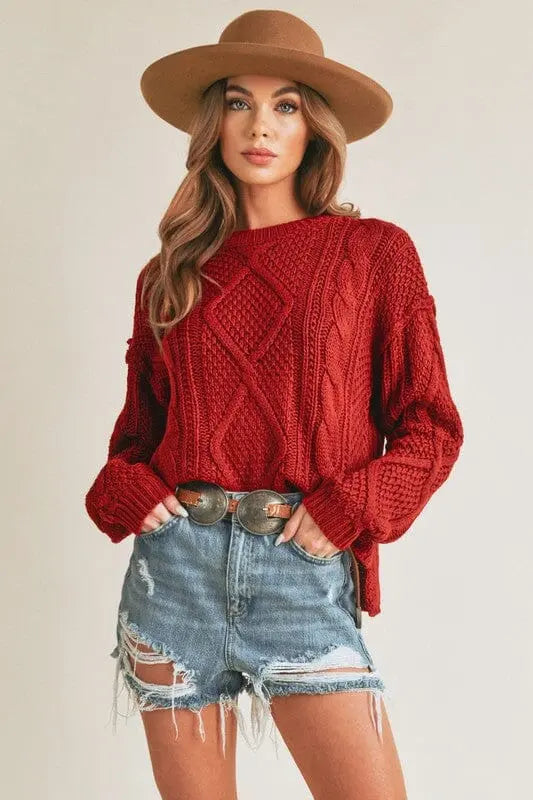 Aemi & Co Adela Sweater cable knit sweater Aemi + Co RED S