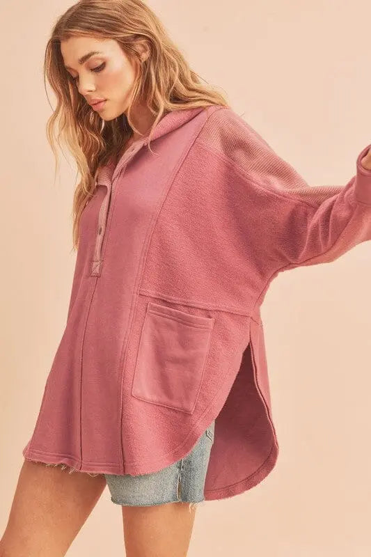 Aemi + Co Dove Pullover oversized zip up hoodie Aemi + Co BERRY S