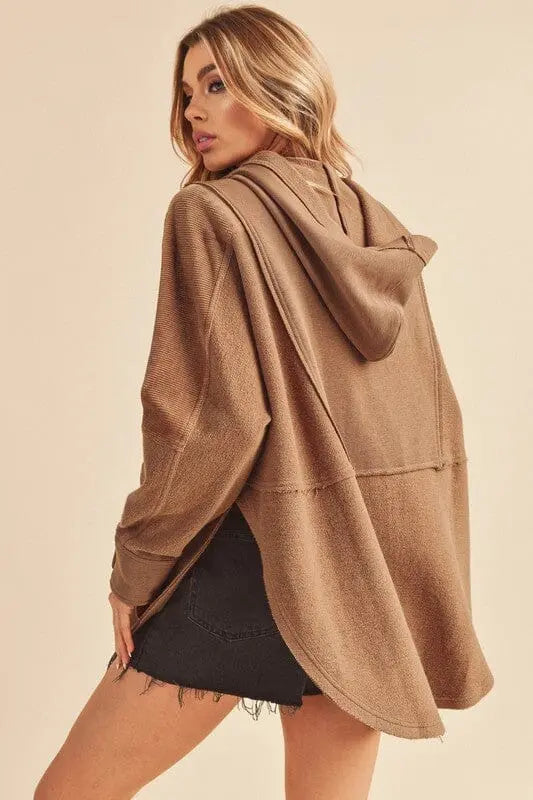 Aemi + Co Dove Pullover oversized zip up hoodie Aemi + Co BROWN S