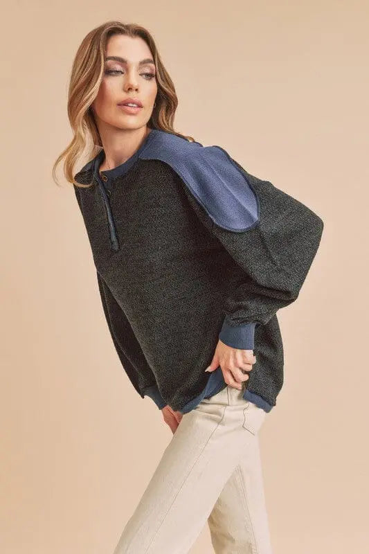Aemi + Co Felicity Top navy mixed materal top Aemi + Co