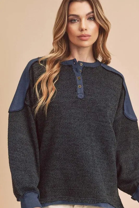 Aemi + Co Felicity Top navy mixed materal top Aemi + Co DARK NAVY S