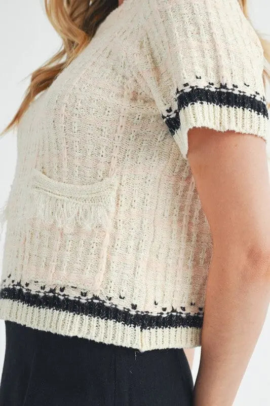 Aemi + Co Harmony Sweater Short sleeve pocket detail sweater Aemi + Co