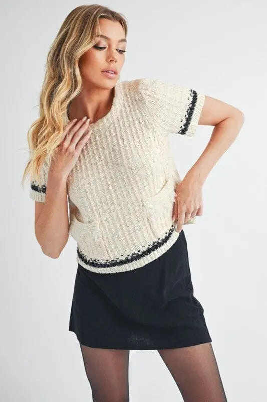 Aemi + Co Harmony Sweater Short sleeve pocket detail sweater Aemi + Co