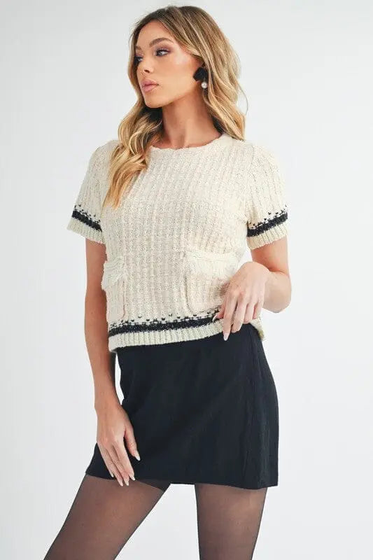 Aemi + Co Harmony Sweater Short sleeve pocket detail sweater Aemi + Co PEARL S