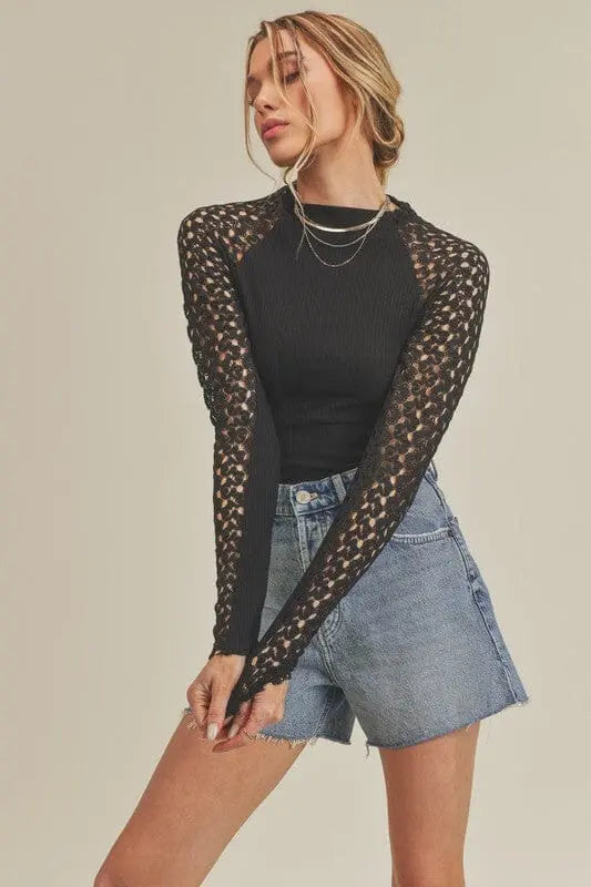 Aemi + Co Suri Top fitted knit shirt Aemi + Co BLACK S