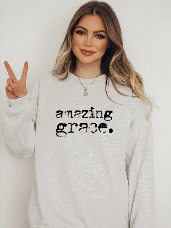 Amazing Grace Cozy Crewneck Sweatshirt Graphic sweatshirt Poet Street Boutique Oatmeal Heather L