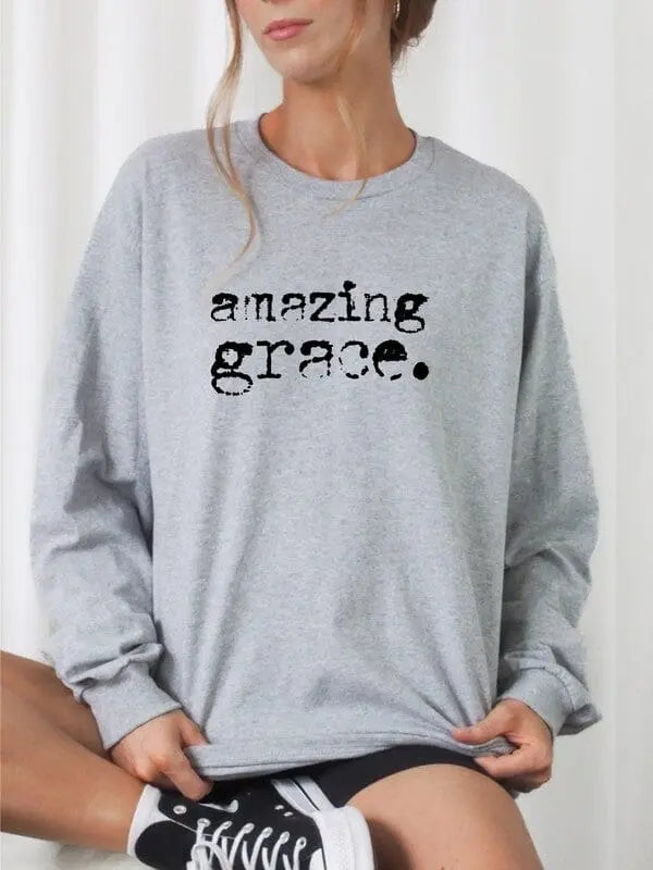 Amazing Grace Cozy Crewneck Sweatshirt Graphic sweatshirt Poet Street Boutique Oxford Grey L