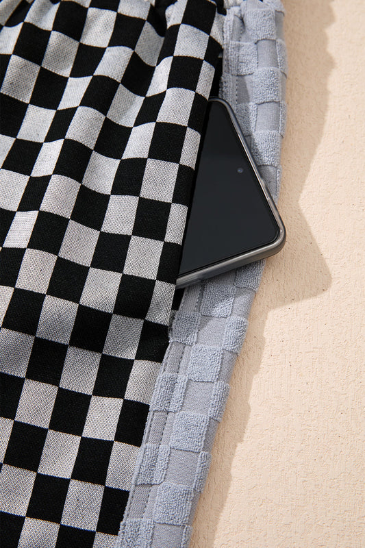 Checker Textured Patchwork Drawstring Waist Pants