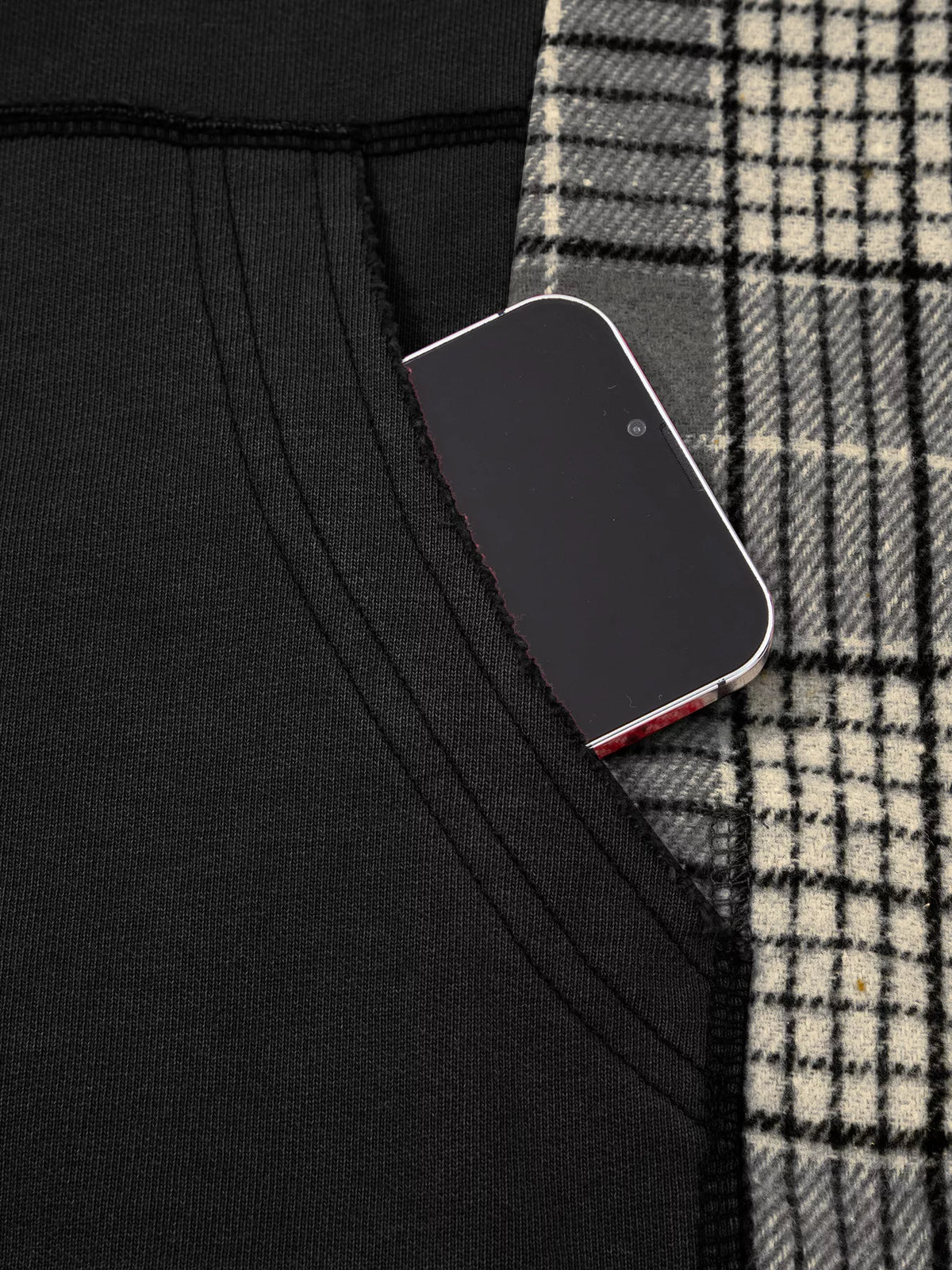 Plaid Sleeve Drawstring Pocket Hoodie - Poet Street Boutique