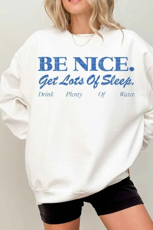 Be Nice Get Lots Of Sleep Oversized Sweatshirt Graphic Sweartshirt Poet Street Boutique WHITE S/M