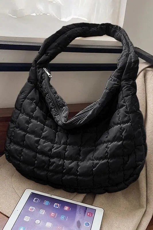 Beige Quilted Zipper Large Jennie Shoulder Bag Poet Street Boutique