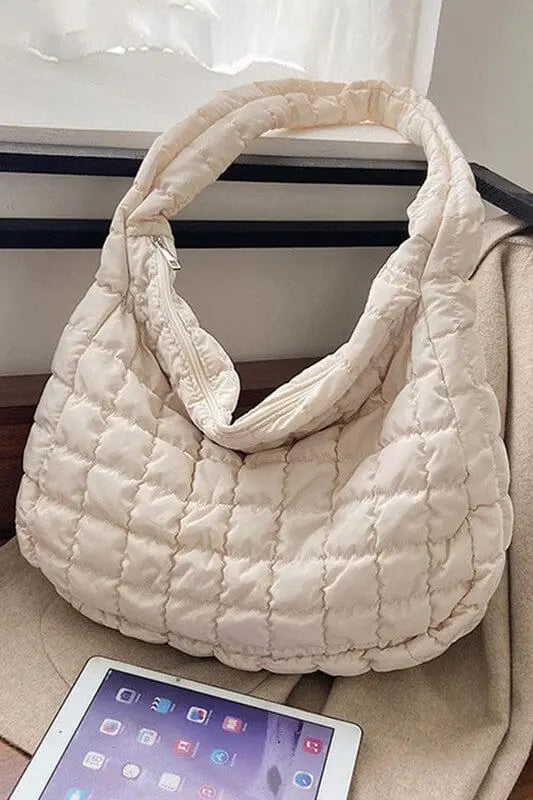 Beige Quilted Zipper Large Jennie Shoulder Bag Poet Street Boutique