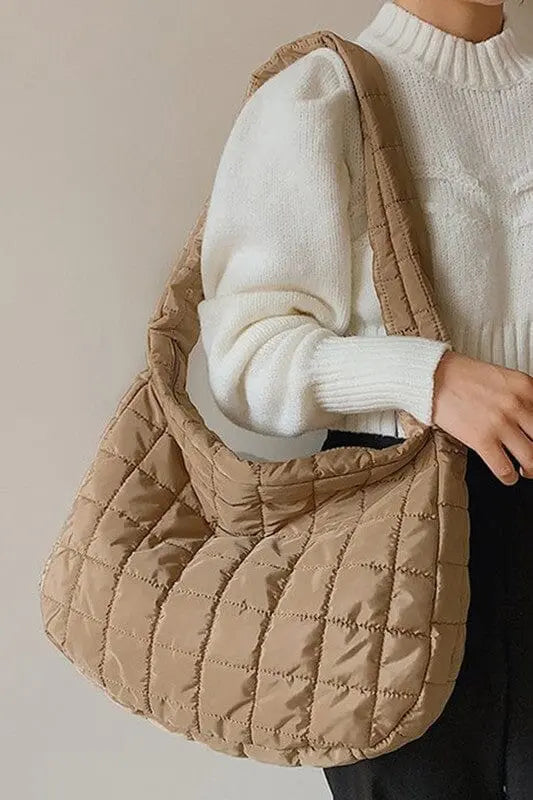 Beige Quilted Zipper Large Jennie Shoulder Bag Poet Street Boutique Beige one